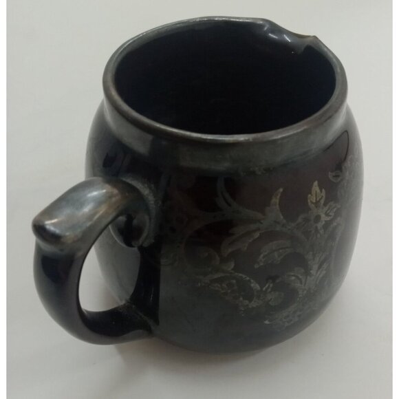 Gibson England Silver Overlay Redware Pottery Sugar Creamer Set Rustic Farm - Picture 7 of 9